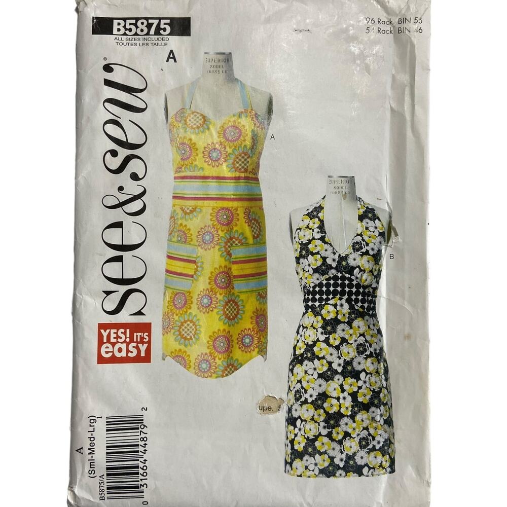 See & Sew B5875 Butterick Sewing Pattern Misses' Aprons Size 8-18 Uncut